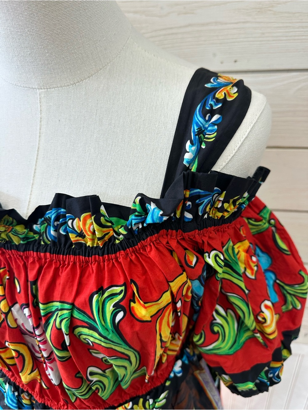 Dolce & Gabbana Sicilian Carretto Off Shoulder Cotton Midi Dress IT 40 - Picture 9 of 11